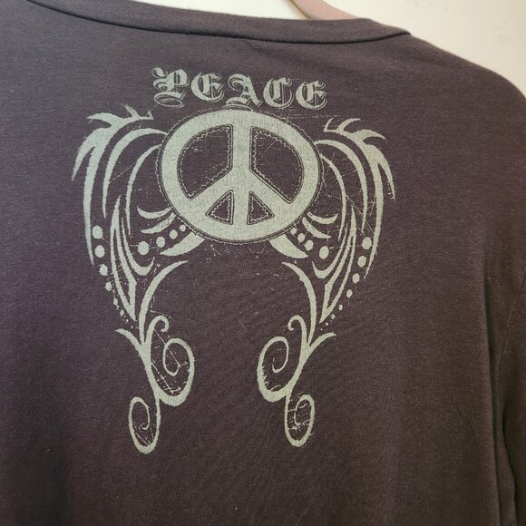 Katydid Vintage Y2K Brown Rhinestone Peace Long Sleeve Tee | Size XL - Picture 6 of 6